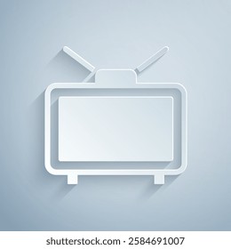 Paper cut Football soccer match on TV icon isolated on grey background. Football online concept. Paper art style. Vector