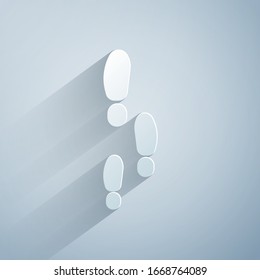Paper cut Footsteps icon isolated on grey background. Detective is investigating. To follow in the footsteps. Paper art style. Vector Illustration