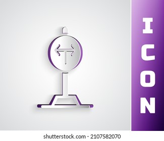 Paper cut Fork in the road icon isolated on grey background. Paper art style. Vector