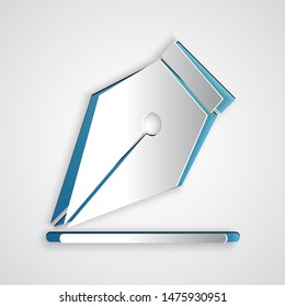 Paper cut Fountain pen nib icon isolated on grey background. Pen tool sign. Paper art style. Vector Illustration