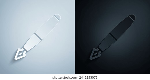 Paper cut Fountain pen nib icon isolated on grey and black background. Pen tool sign. Paper art style. Vector