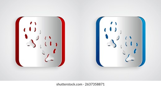 Paper cut Fox paw footprint icon isolated on grey background. Paper art style. Vector