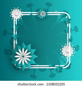 Paper cut frame template. Trendy social banner post. Simple cutout poster, layered card, marketing banner layout. Stylish brochure cover, internet stories trend, geometric flower shape