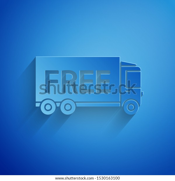 Paper cut Free delivery service icon\
isolated on blue background. Free shipping. 24 hour and fast\
delivery. Paper art style. Vector\
Illustration