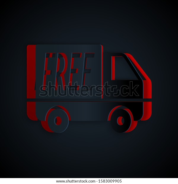Paper cut Free delivery service icon\
isolated on black background. Free shipping. 24 hour and fast\
delivery. Paper art style. Vector\
Illustration