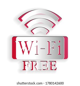 Paper cut Free Wi-fi icon isolated on white background. Wi-fi symbol. Wireless Network icon. Wi-fi zone. Paper art style. Vector