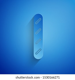 Paper cut French baguette bread icon isolated on blue background. Paper art style. Vector Illustration