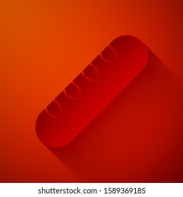 Paper cut French baguette bread icon isolated on red background. Paper art style. Vector Illustration