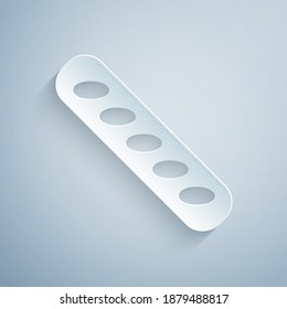 Paper cut French baguette bread icon isolated on grey background. Paper art style. Vector.