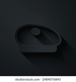 Paper cut French beret icon isolated on black background. Paper art style. Vector