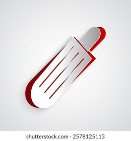 Paper cut French hot dog icon isolated on grey background. Sausage icon. Fast food sign. Paper art style. Vector Illustration