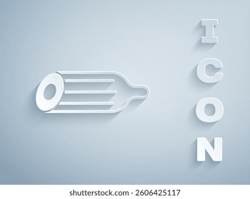 Paper cut Fresh cucumber icon isolated on grey background. Paper art style. Vector