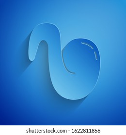Paper cut Fried chicken wing icon isolated on blue background. Paper art style. Vector Illustration