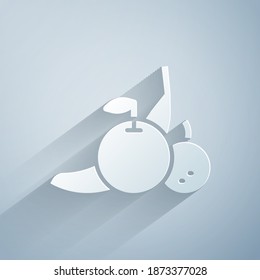 Paper cut Fruit icon isolated on grey background. Paper art style. Vector