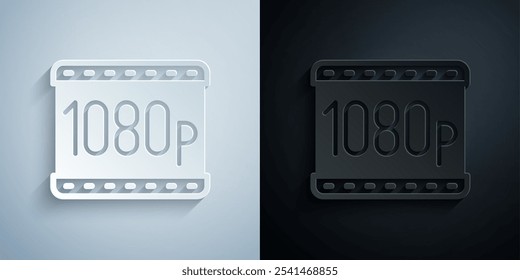 Ícone de corte de papel Full HD 1080p isolado em fundo cinza e preto. Estilo da arte do papel. Vetor