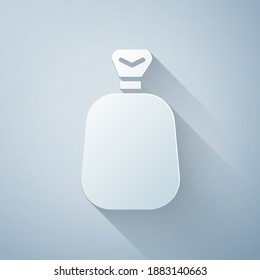 Paper cut Full sack icon isolated on grey background. Paper art style. Vector