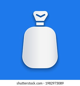Paper cut Full sack icon isolated on blue background. Paper art style. Vector