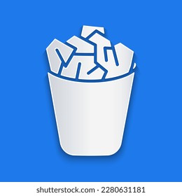 Paper cut Full trash can icon isolated on blue background. Garbage bin sign. Recycle basket icon. Office trash icon. Paper art style. Vector Illustration