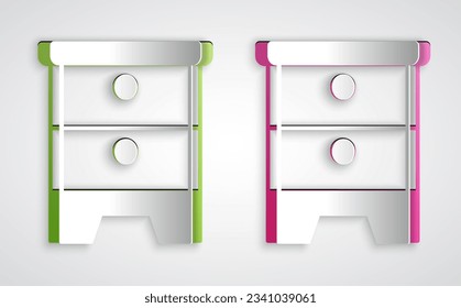 Paper cut Furniture nightstand icon isolated on grey background. Paper art style. Vector