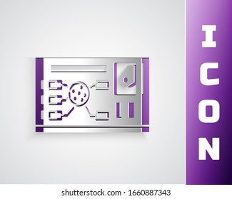 Paper cut Futuristic hud interface icon isolated on grey background. Hologram ui infographic, interactive globe and cyber sky fi screen. Paper art style. Vector Illustration