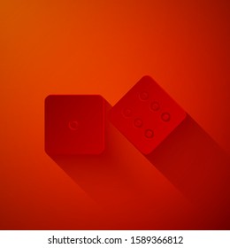 Paper cut Game dice icon isolated on red background. Casino gambling. Paper art style. Vector Illustration