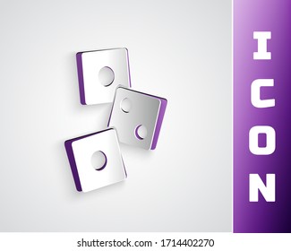 Paper cut Game dice icon isolated on grey background. Casino gambling. Paper art style. Vector Illustration