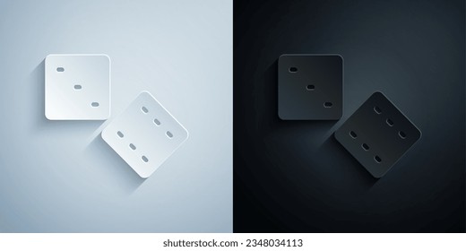 Paper cut Game dice icon isolated on grey and black background. Casino gambling. Paper art style. Vector