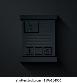 Paper cut Game guide icon isolated on black background. User manual, instruction, guidebook, handbook. Paper art style. Vector Illustration