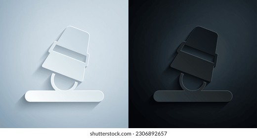 Paper cut Game thimbles icon isolated on grey and black background. Ball and glass. Chance and fortune concept. Paper art style. Vector