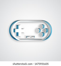 Paper cut Gamepad icon isolated on grey background. Game controller. Paper art style. Vector Illustration