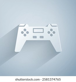 Paper cut Gamepad icon isolated on grey background. Game controller. Paper art style. Vector Illustration