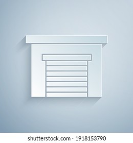 Icono de Garaje de corte de papel aislado en fondo gris. Estilo de arte de papel. Vector.