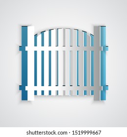 Paper cut Garden fence wooden icon isolated on grey background. Paper art style. Vector Illustration