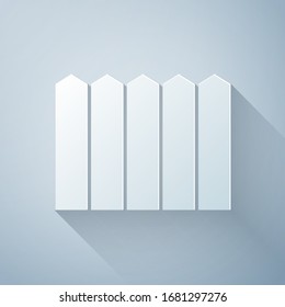 Paper cut Garden fence wooden icon isolated on grey background. Paper art style. Vector Illustration