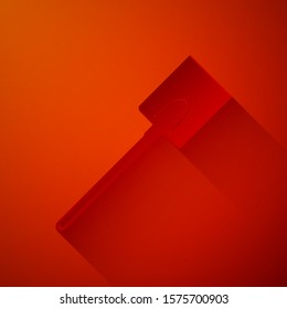 Paper cut Garden shovel icon isolated on red background. Gardening tool. Tool for horticulture, agriculture, farming. Paper art style. Vector Illustration