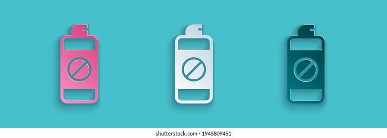 Paper cut Garden sprayer for water, fertilizer, chemicals icon isolated on blue background. Paper art style. Vector