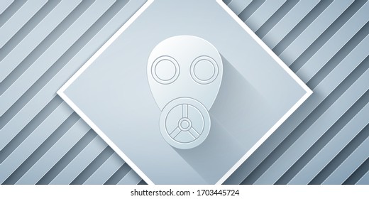 Paper cut Gas mask icon isolated on grey background. Respirator sign. Paper art style. Vector Illustration