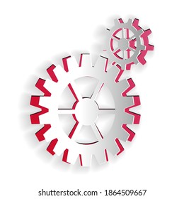 Paper cut Gear icon isolated on white background. Cogwheel gear settings sign. Cog symbol. Paper art style. Vector.