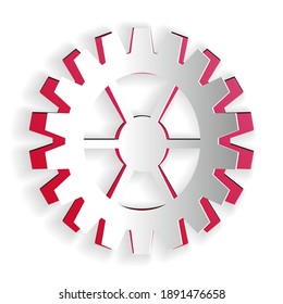 Paper cut Gear icon isolated on white background. Cogwheel gear settings sign. Cog symbol. Paper art style. Vector.