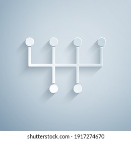 Paper cut Gear shifter icon isolated on grey background. Transmission icon. Paper art style. Vector.