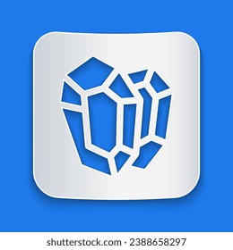 Paper cut Gem stone icon isolated on blue background. Jewelry symbol. Diamond. Paper art style. Vector