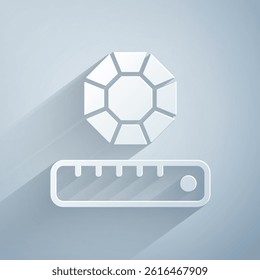 Paper cut Gem stone icon isolated on grey background. Jewelry symbol. Diamond. Paper art style. Vector