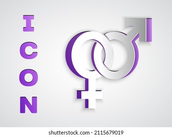 Recorte de papel Icono de género aislado en fondo gris. Símbolos de hombres y mujeres. Símbolo sexual. Estilo de arte de papel. Vector