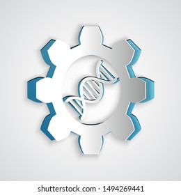 Paper cut Genetic engineering icon isolated on grey background. DNA analysis, genetics testing, cloning, paternity testing. Paper art style. Vector Illustration