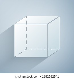 Figura geométrica de papel Icono de cubo aislado en fondo gris. Forma abstracta. Ornamento geométrico. Estilo de arte de papel. Ilustración vectorial