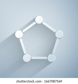 Paper cut Geometric figure Pentagonal prism icon isolated on grey background. Abstract shape. Geometric ornament. Paper art style. Vector Illustration