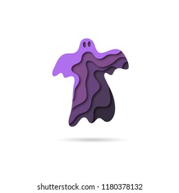 Paper cut ghost backgrounds. Halloween template party invitation. Trendy vector illustration.