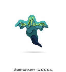 Paper cut ghost backgrounds. Halloween template party invitation. Trendy vector illustration.