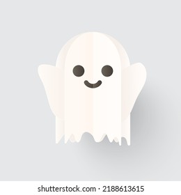 Paper cut ghost elements with smile face for halloween on white background. Paper cut and craft style illustration