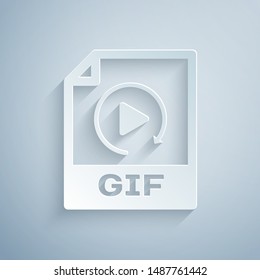 Paper cut GIF file document. Download gif button icon isolated on grey background. GIF file symbol. Paper art style. Vector Illustration